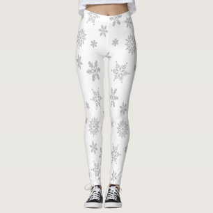 Blancs et Argent Snowflakes Leggings