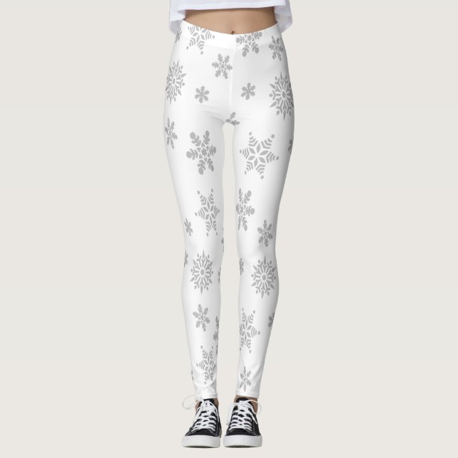 Blancs et Argent Snowflakes Leggings (Devant)