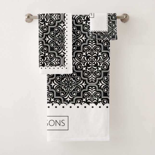 Blancs noir damassé motif blanc bordures de pétonc (En situation)