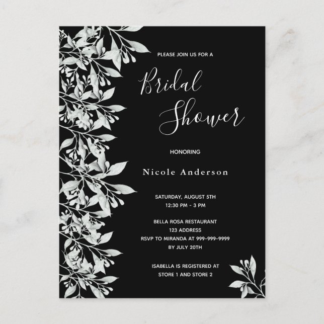Blancs noir invitation à la douche nuptiale (Devant)