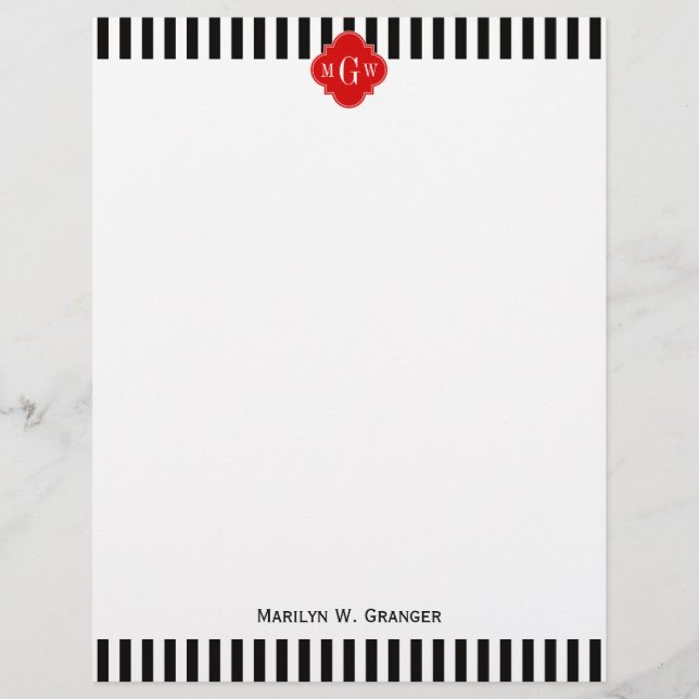 Blancs Noir Rouge Quatrefoil 3 Monogramme (Devant)