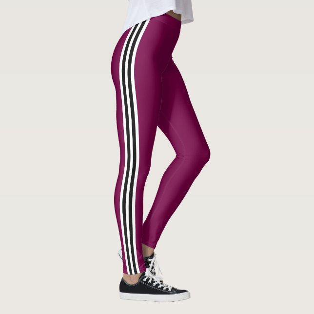Blancs noirs Blancs Burgundy Couleur Leggings (Droite)