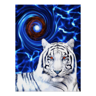 Blancs Tiger Spirit Animal Vortex Poster brillant