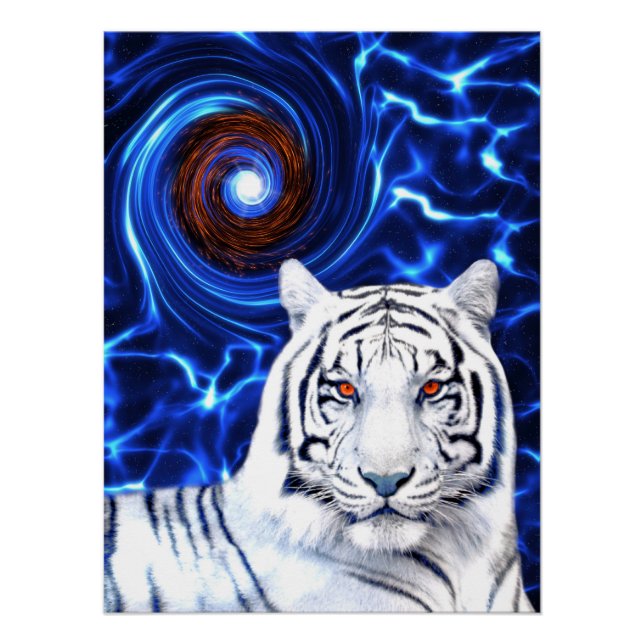 Blancs Tiger Spirit Animal Vortex Poster brillant (Devant)