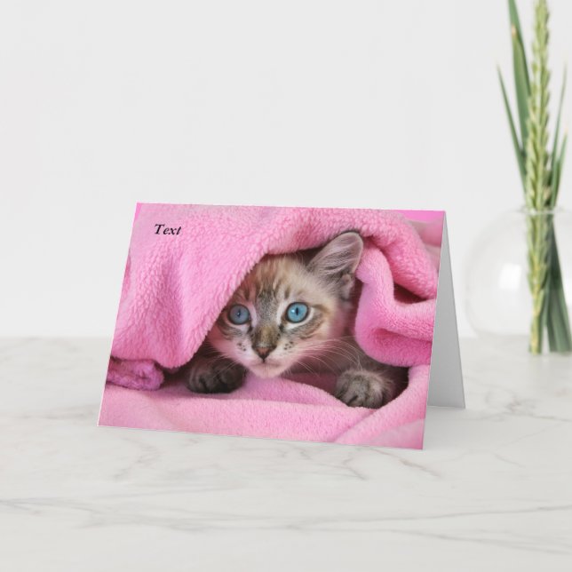 Blankie rose pensant à vous carte de chat/chaton (Devant)
