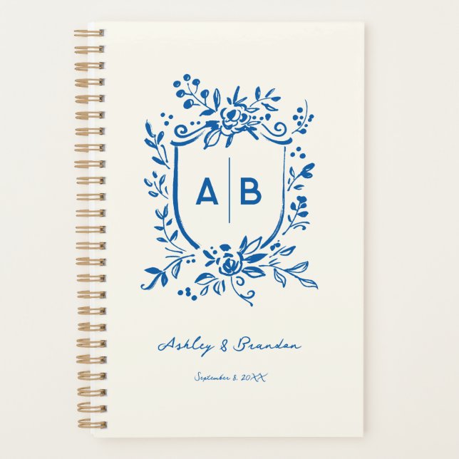 Blason de mariage monogramme fantaisiste bleu fran (Devant)