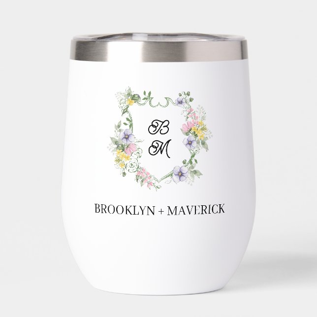 Blason de monogramme floral formel de mariage (Arrière)