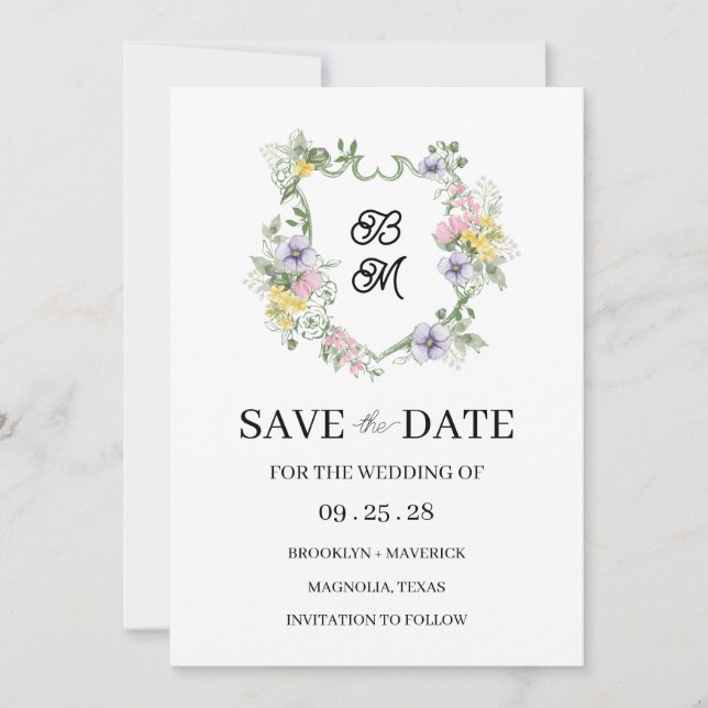 Blason de monogramme floral formel de mariage (Devant)