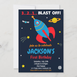 Blast off Outer space Invitation d'anniversaire de
