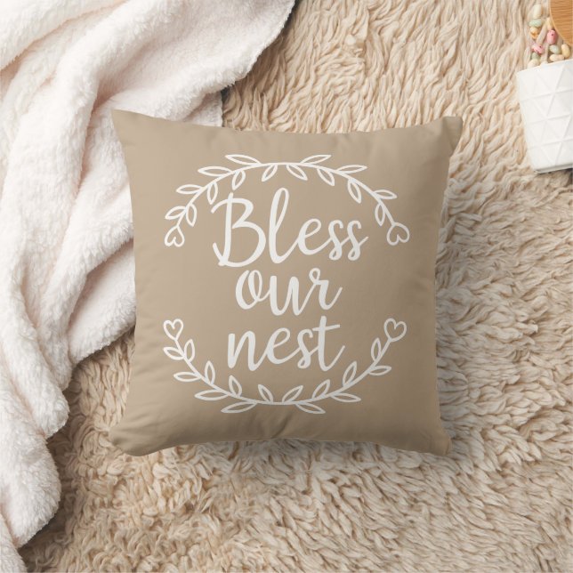 Bless Our Nest Farmhouse Beige Accent Coussin (Couverture)