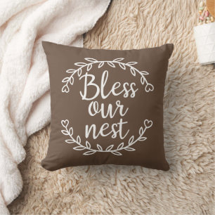 Bless Our Nest Farmhouse Brown Accent Coussin