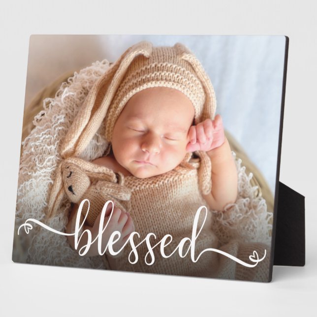 Blessé Script Baby Photo Plaque (Côté)