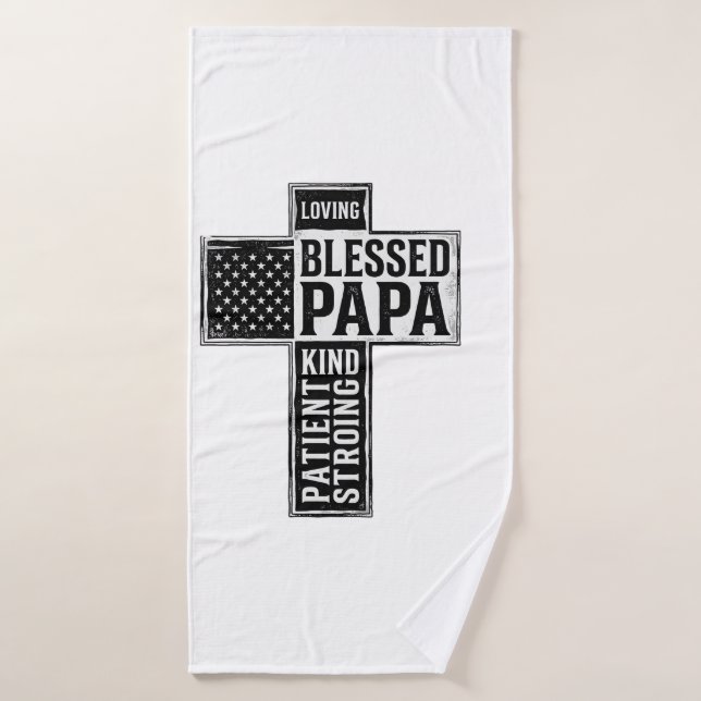 Blessed Papa Cross Christian Vintage Typography De (Serviette de bain)