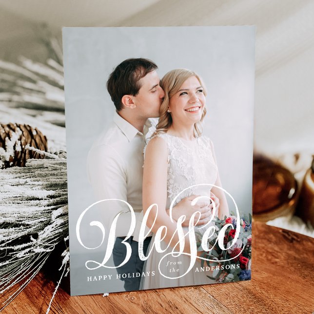 Blessed Script | Carte de vœux photo de vacances (Créateur téléchargé)