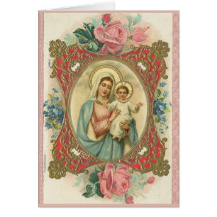 Blessed Virgin Mary Baby Jésus Vintage Roses