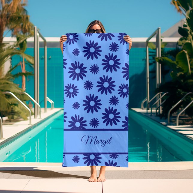 Bleu (blue daisy beach towel with name)