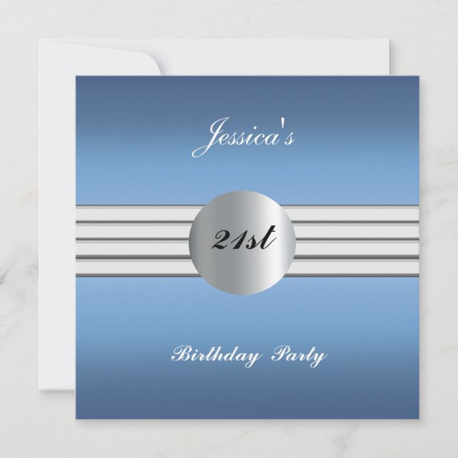 Bleu 21e anniversaire fêté Invitation (Devant)