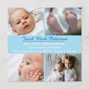 Bleu 4 photos - Faire-part de naissance