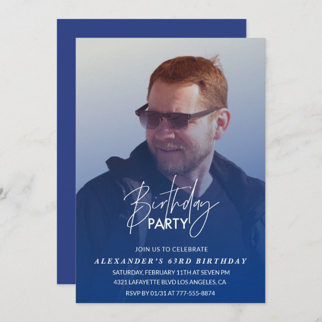 Bleu 63ème anniversaire invitation Anniversaire Ph (Devant / Derrière)