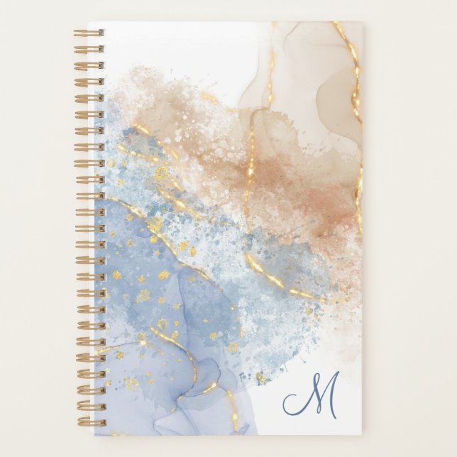 Bleu Abstrait, Taupe et Or (Devant)