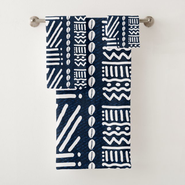 Bleu Africain Denim Bogolan Design Serviettes de b (En situation)