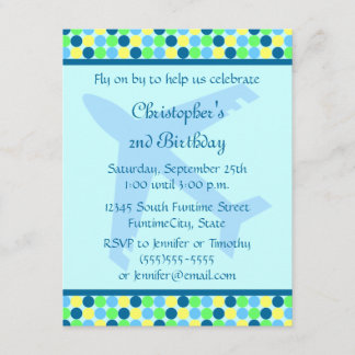 Bleu Airplane dots boys Invitation à la fête d'ann