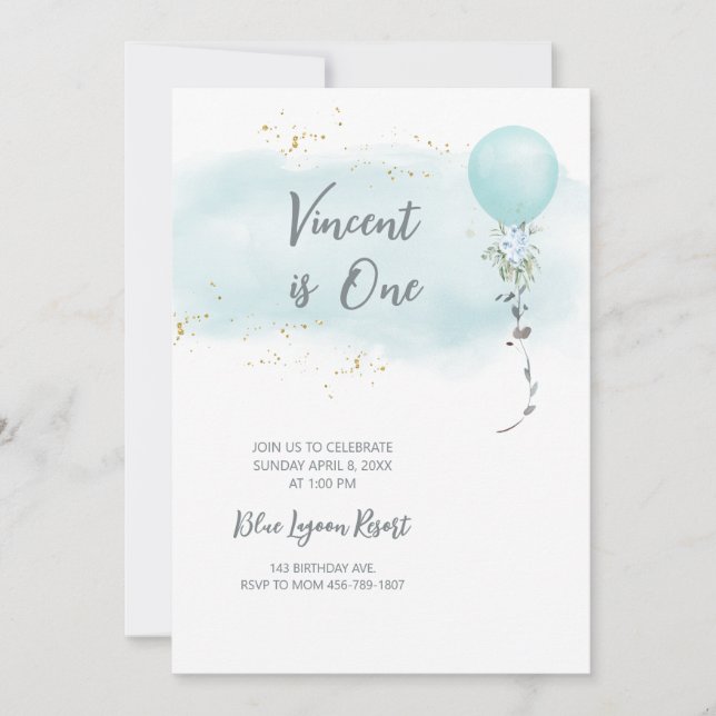 Bleu Anniversaire Invitation bébé Garçon couleur d (Devant)