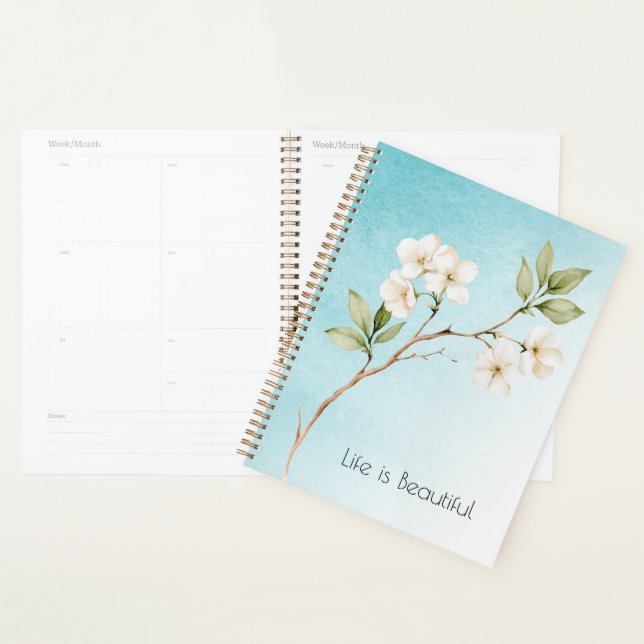 Bleu Aqua Blanc Floral (Devant avec enveloppe)