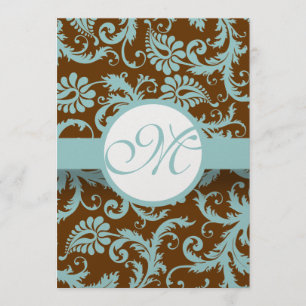 Bleu Aqua sur le menu Mariage damassé Brown