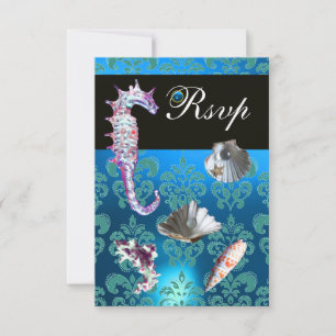 BLEU AQUAMARINE DAMASK BEACH MARIAGE RSVP