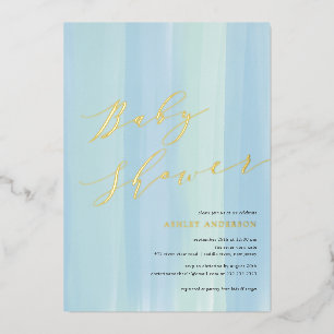 Bleu Aquarelle Bande Baby shower Foil Invitation