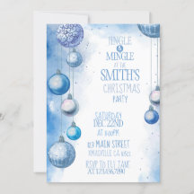 Bleu Aquarelle Fête de Noël Invitation
