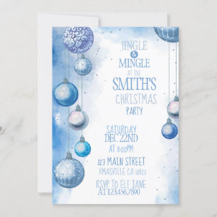 Bleu Aquarelle Fête de Noël Invitation