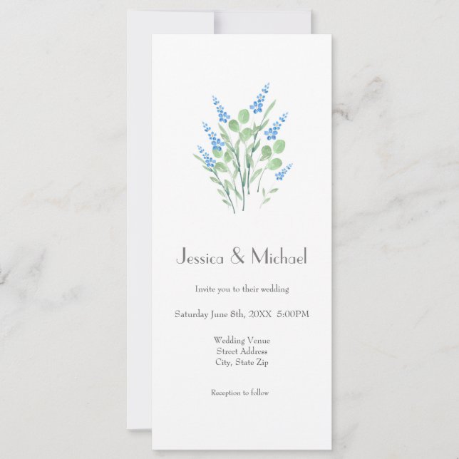 Bleu Aquarelle Fleur sauvage Bouquet Invitation (Devant)