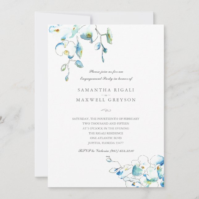 Bleu Aquarelle Floral Engagement Party Invitation (Devant)
