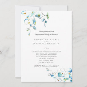 Bleu Aquarelle Floral Engagement Party Invitation