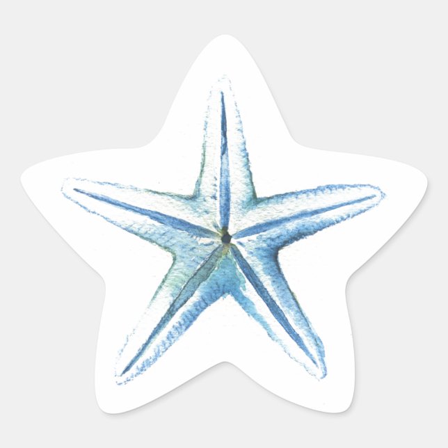 Bleu Aquarelle Starfish Stickers Mariage côtier (Devant)