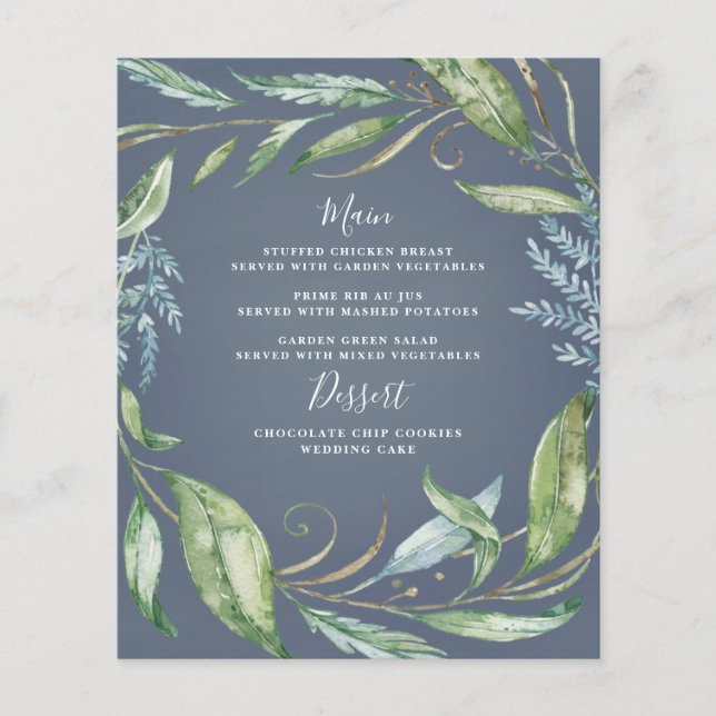Bleu Aquarelle Verdure Wreath Mariage Cartes de me (Devant)