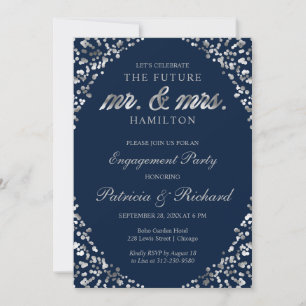 Bleu Argent Confetti Engagement Party Invitation