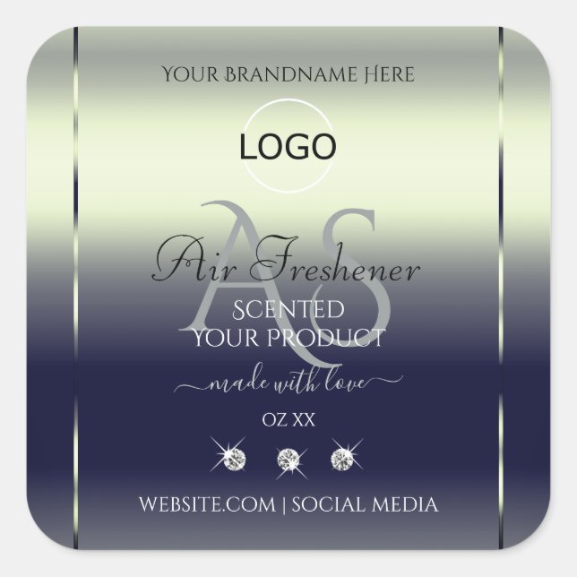 Bleu Argent Étiquette Bijoux Monogramme Logo (Devant)