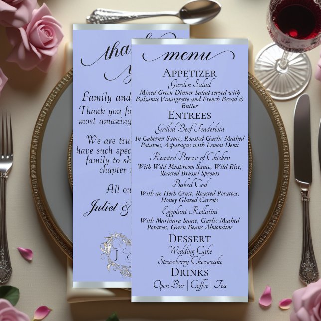 Bleu/Argent - Menu Monogramme & Merci (Créateur téléchargé)