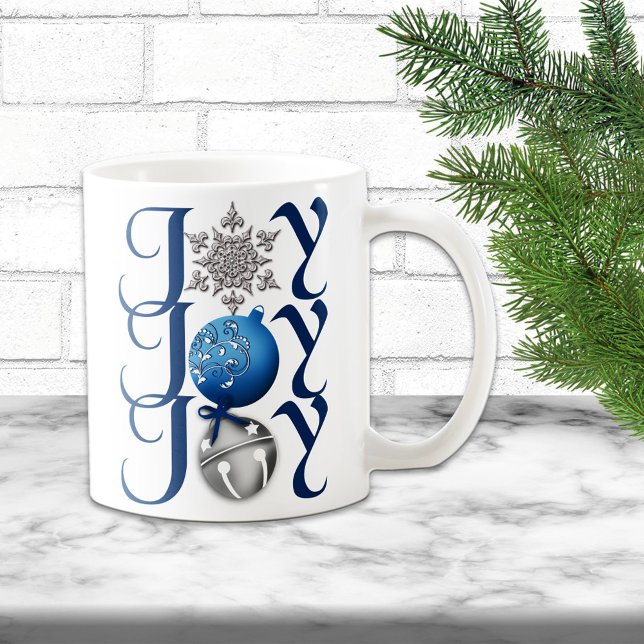 Bleu Argent Noël Joie Mug (Créateur téléchargé)