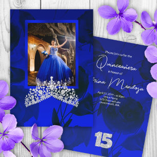 Bleu, Argent Quinceanera Gemstone Tiara Invitation