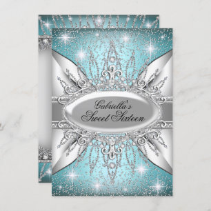 Bleu & Argent Sparkle Diamond Sweet 16 Invitation