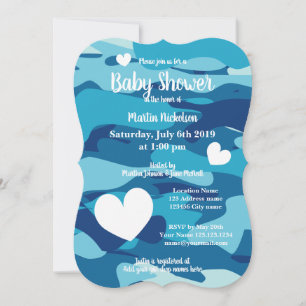 Bleu armée camo invitation bébé douche avec le coe