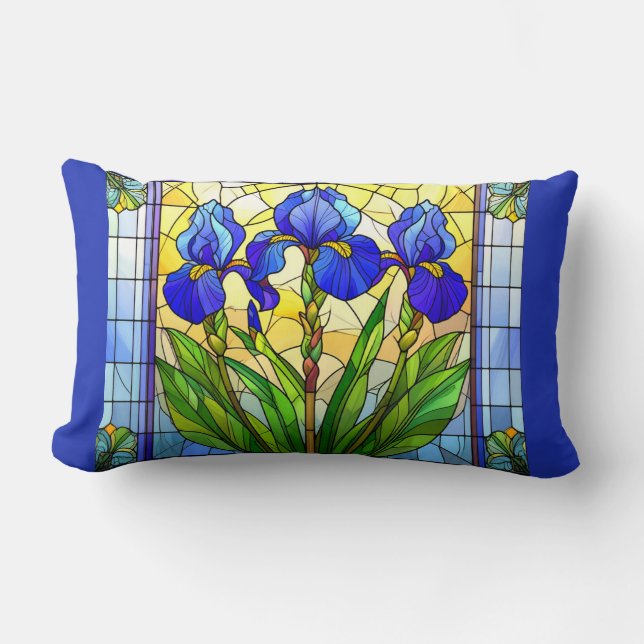 Bleu artistique Iris Floral Lumbar Coussin (Recto)