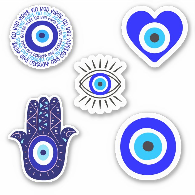 Bleu Assorti Mal Grec Oeil Hamsa Sticker Bundle (Devant)