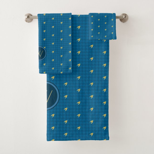 Bleu avec Accent Or Houndstooth Ensemble de servie (En situation)