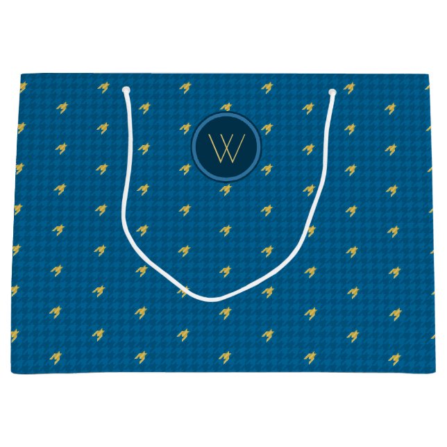 Bleu avec Houndstooth or Sac cadeau (Devant)