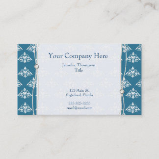 Bleu avec le carte de visite de damassé de perles